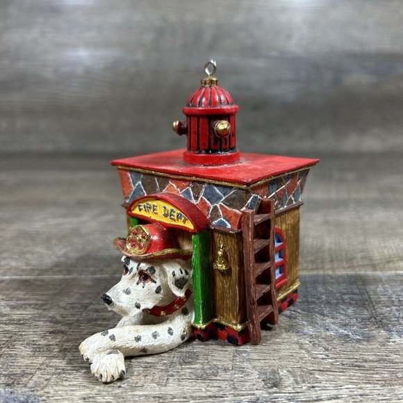 Dalmatian Dog in Fire Dept Doghouse Fire Station Christmas Ornament Fire Hydrant - Picture 4 of 10